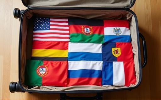 Valise ouverte avec drapeaux
