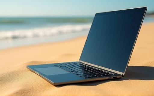 Ordinateur portable sur plage