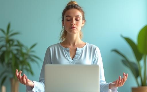 Personne méditant devant un ordinateur